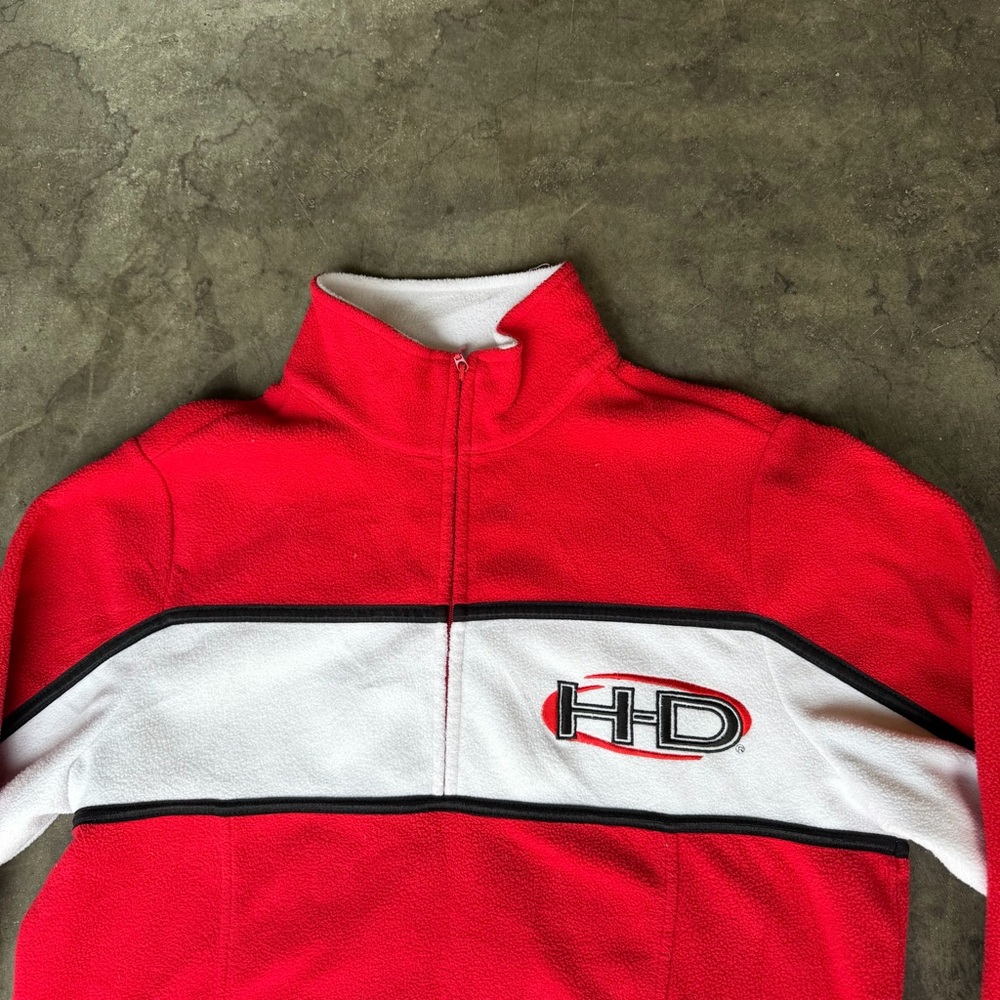 Harley Davidson Red Fleece Sweater White Stripe 1/4 Zip Embroidered Logo Women M - Picture 4 of 8